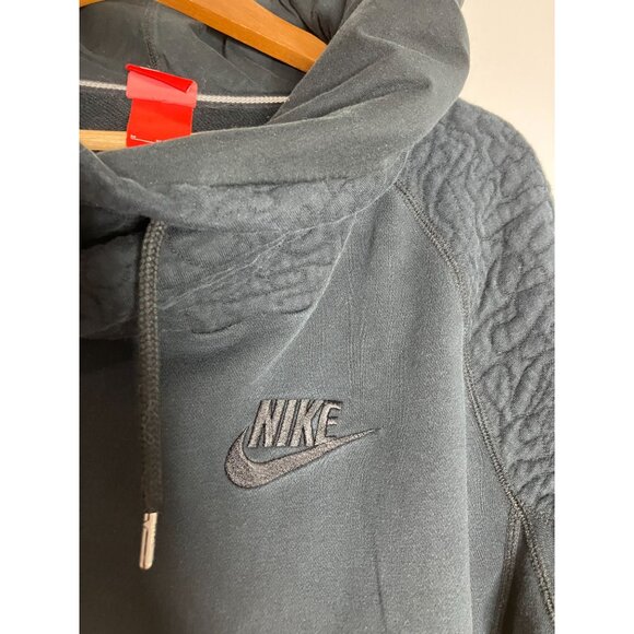 Nike Women's Medium Black Cowlneck Full Pull Over Hoodie Quilted Pattern Sleeve - Picture 3 of 10